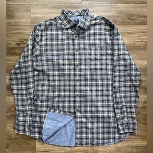 Johnnie-O Lester Shirt Mens XXL Blue Gray Plaid Dbl Cloth Long Sleeve Cotton EUC